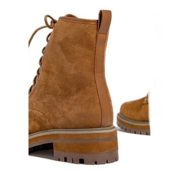 Chestnut Vegan Suede Lace Up Lug Sole Boots - Picture 4 of 5